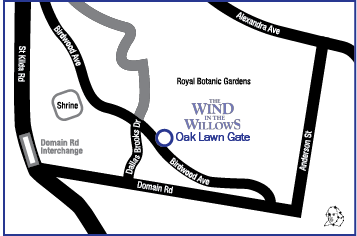 Map for Royal Botanic Gardens Melbourne -  Oak Lawn Gate (aka F Gate)